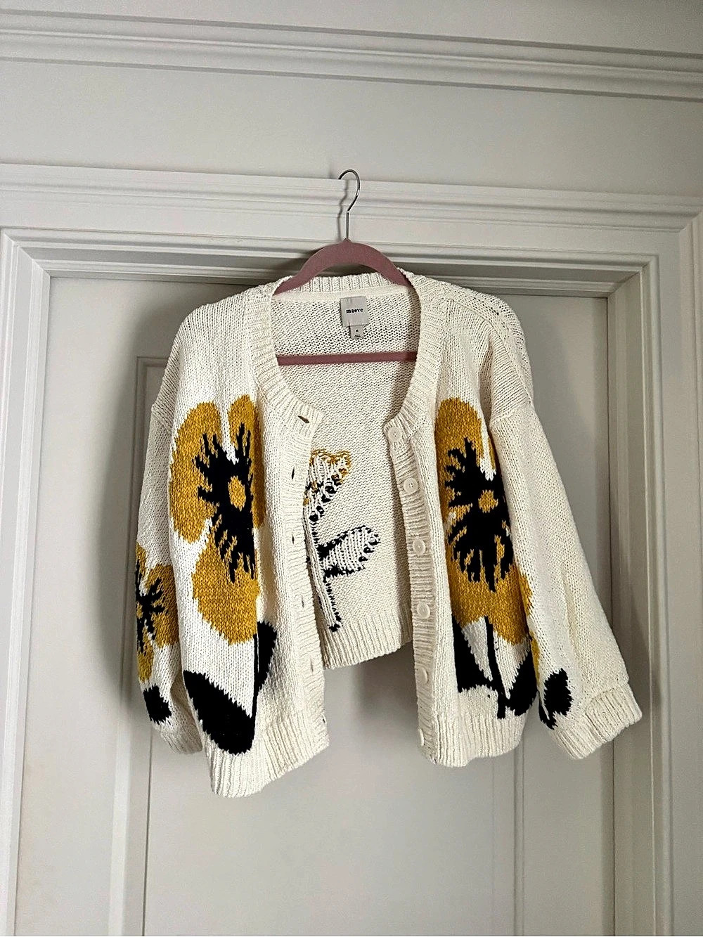 maeve Floral Cardigan in White & Yellow Size Medium NWT